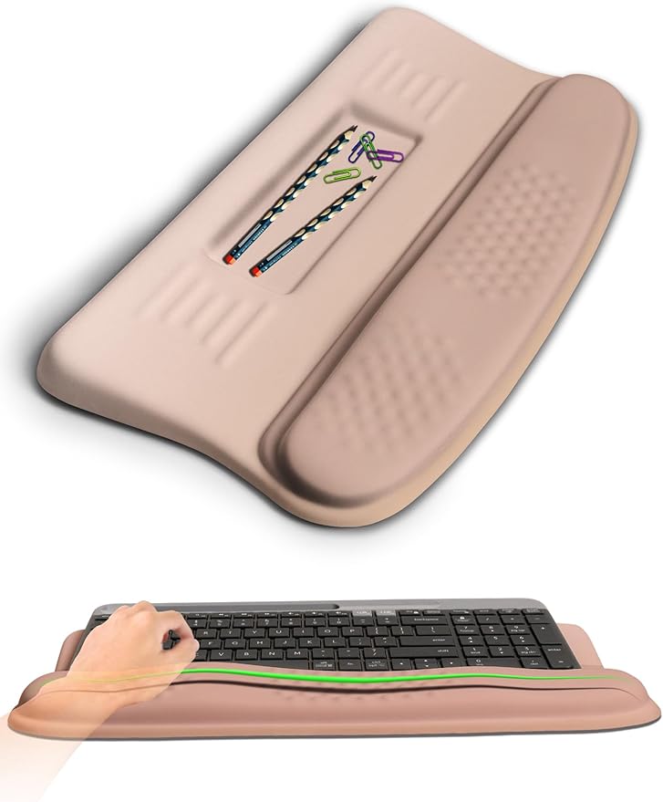 KUOSGM Ergonomic Wave Wrist Rest with Keyboard Stand, Cushioned Palm Rest, Comfortable Integrated Memory Foam for Natural Typing and Relieve Wrist Pain, Gradient Sand Color