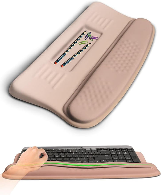 KUOSGM Ergonomic Wave Wrist Rest with Keyboard Stand, Cushioned Palm Rest, Comfortable Integrated Memory Foam for Natural Typing and Relieve Wrist Pain, Gradient Sand Color