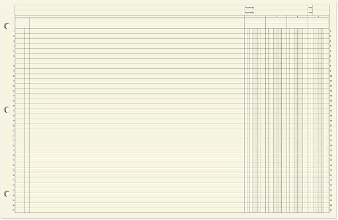 BookFactory Ledger Sheets/Large 4 Column Accounting Ledger Columnar (Four Columns) Loose Leaf Paper - 17'' x 11'', 50 Pages, Loose Leaf, 3 Hole Punched (Made in USA)