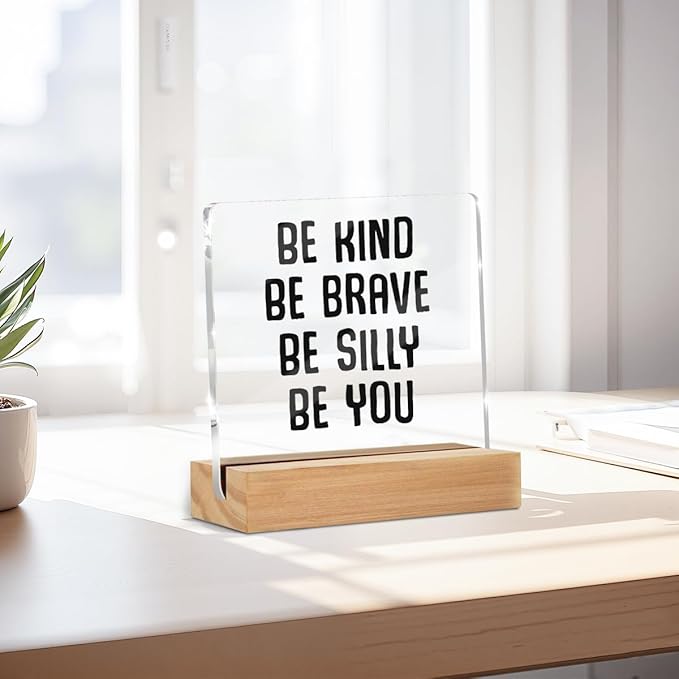 Inspirational Gifts for Women Men, Motivational Desk Decor Acrylic Sign - Be Kind, Positive Affirmations Decorative for Girls Bedroom Home Office, Appreciation Gifts for Birthday Christmas
