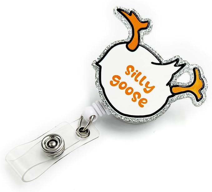 Badge Reel Retractable with ID Clip Goose Badge Reel Holder Funny Cute Acrylic Badge Accessories for Nurse Office Worker Teacher Students Woman Men