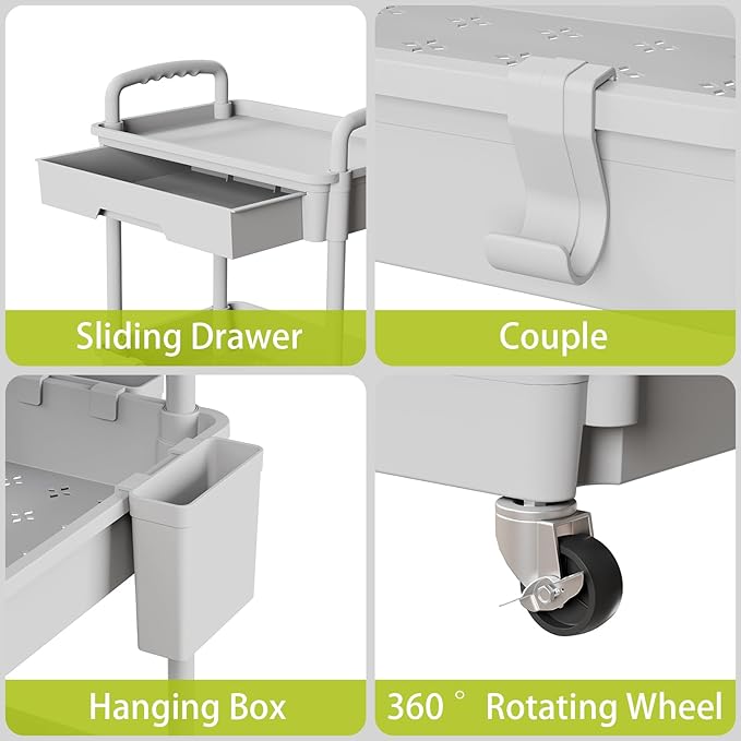 Sorgion 3 Tier Rolling Cart Organizer,Laundry Room Bathroom Organizers and Storage Office Shelves Mobile Shelving Unit Kitchen Trolley Cart with Wheels for Art,Craft,Diaper,Bedside,Snack(Grey)