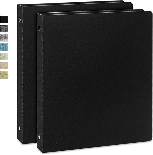 Vienrose 3 Ring Binder 1 Inch Round Rings with Linen Fabric Cover, Fits 8.5 x 11 Inch Paper, Durable Organizer for School, Office, Home, Recipes (2 Pack,Black)