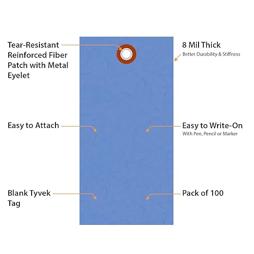 SmartSign (Pack of 100) 4.75 x 2.375 inch “Blue” Blank Tyvek Shipping Tags with Metal Eyelets, Size #5, 8 mil Thick Tyvek, Made in USA