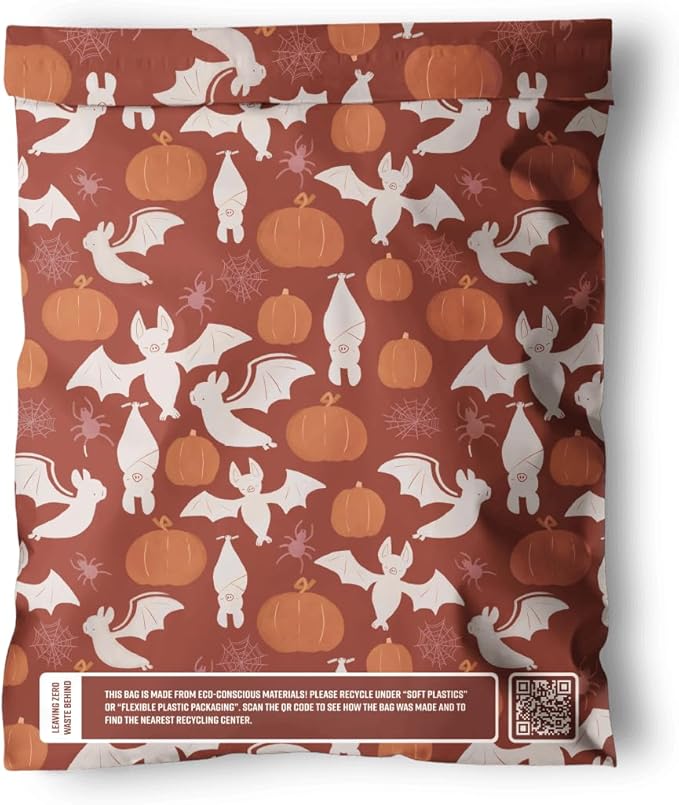 Poly Mailers 10 x 13 Inch- 100 pack Biodegradable Shipping Bags for Clothes - Impack Self-Seal Waterproof Thick Mailing Envelope for Accessories & Clothing - Halloween Bats