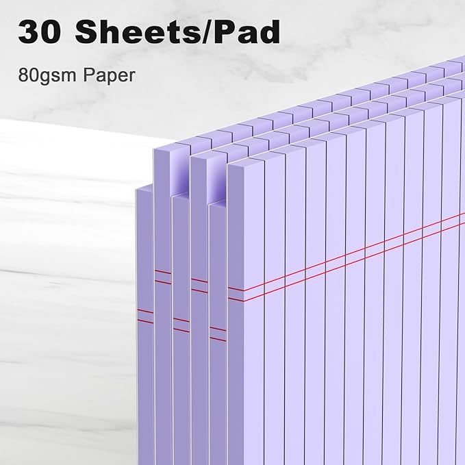 AILZFEI Purple Legal Pad Note Pads 8.5 x 11 inch, Wide Ruled, 30 Sheets/Pad, 20lb Colored Paper, Perforated Notepad with Sturdy Back (3 Pads Purple)