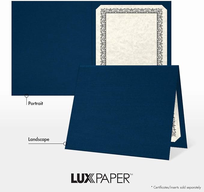 LUXPaper 9.5" x 12" Certificate Holders | Nautical Blue Linen | 100lb. Cover | 25 Qty