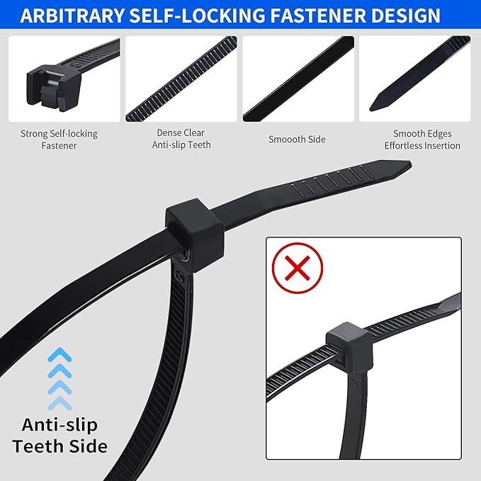 Mvyc Zip Ties, Heavy Duty Cable and Wire Ties with 50 Ibs Tensile Strength and UV Resistance, for Home, Office, Garden, Workshop, Black (8 Inch, 1000 Pack)