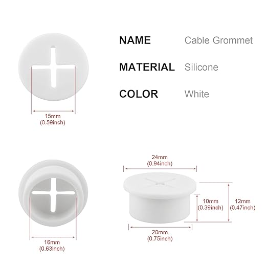 Desk Grommet,3/4 Inch Flexible Rubber Grommets, Silicone Cable Cord Grommet Wire Hole Cover for Desk, Table and Other Furnitures(12Pack)