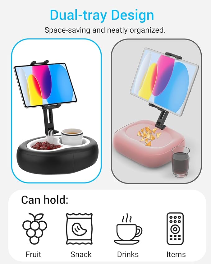CANHET Tablet Leather Pillow Stand,【Stain-Resistant】 Tablet Holder with 2 Snack Bowl, Adjustable Pillow Stand for Lap/Bed/Couch/Desk, Fits 4-13" Kindle, iPad Pro Air Mini, Phone, Galaxy Z Fold