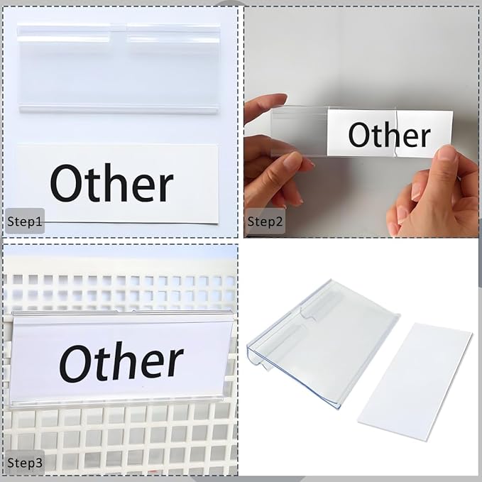 Diteje 20 Pack Plastic Wire Shelf Label Holder,Shelving Rack Retail Sign Hook Labels Clip On with Paper Inserts,3.15x1.50inch