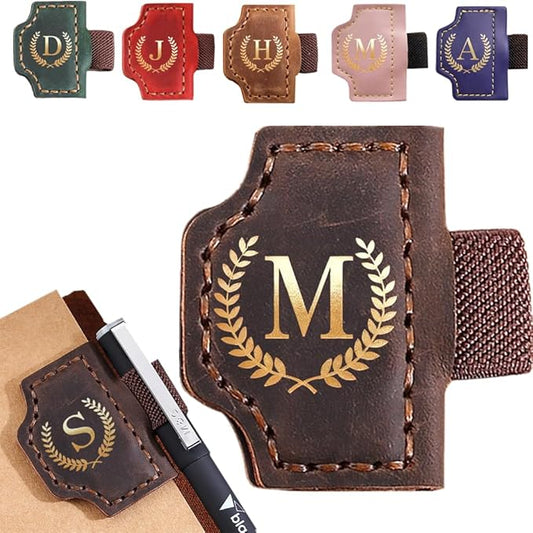 Personalized Mark Bookmark with Pen Holder, Leather Magnetic Book Marker 26 Letters,Custom Initials Page Marks, Gifts for Book Lovers Readers Men Women (Coffee, M)
