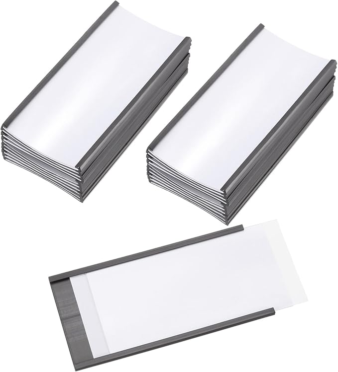 PATIKIL Magnetic Label Holder 4" x 2" with Paper Inserts, 25 Pcs C Channel Magnetic File Cabinet Labels Shelf Data Card Holder Signs for Metal Racks Shelves Whiteboard Tool Box