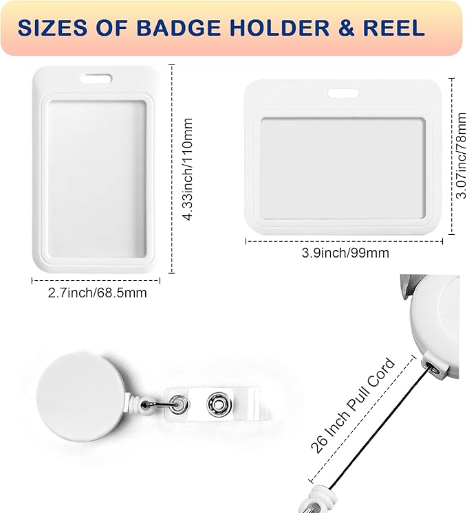 Custom Badge ID Card Holder Personalized Retractable Badges Reel Clip with Picture Photo, 1,50 Pack Bulk - Horizontal