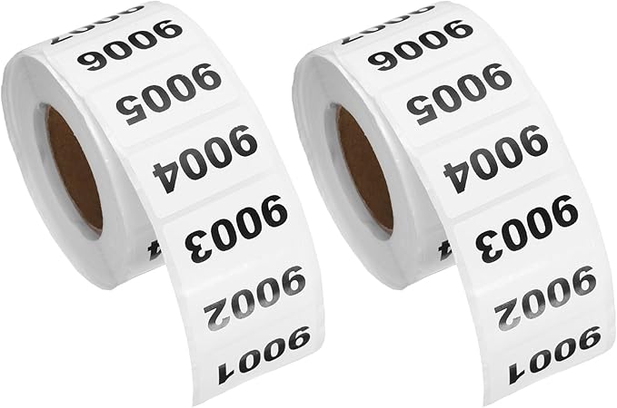 PATIKIL 0.8 x 1.6 Inch Inventory Number Sticker, 2 Roll 9001 to 10000 Consecutive Number Labels Self-Adhesive Labels Tag 1000 Stickers for Office Warehouse Numbering Classification, Black