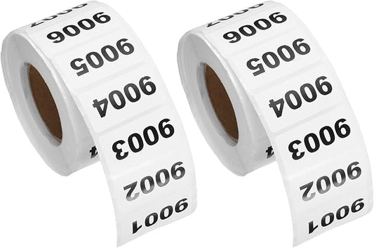PATIKIL 0.8 x 1.6 Inch Inventory Number Sticker, 2 Roll 9001 to 10000 Consecutive Number Labels Self-Adhesive Labels Tag 1000 Stickers for Office Warehouse Numbering Classification, Black