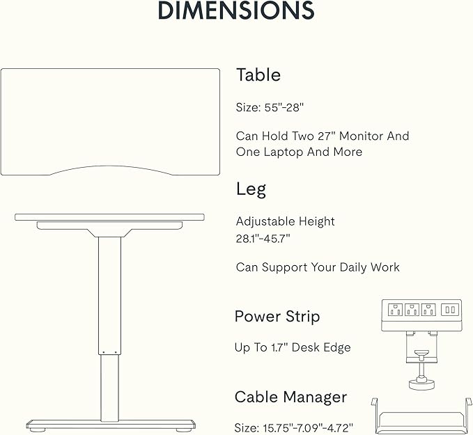 FLEXISPOT EN2 Whole-Piece Bamboo Standing Desk with Clamp Power Strip, 55 x 28 Electric Stand Up Height Adjustable Desk with Cable Management (Black Frame + 55" Bamboo Top, 2 Packages)