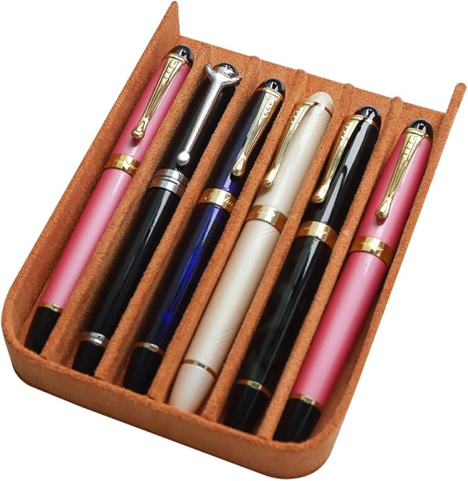 MIVLXLX Leather 6 Fountain Pen/Pencil Tray Case, Handmade, Magnetic Closure with Drawer Design, Gift Choice for Man/Woman/Office, 6 Slots（brown）