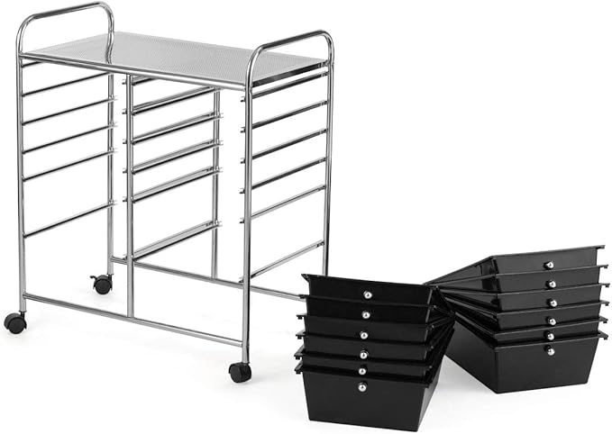 LDAILY 12 Drawer Rolling Storage Cart, Craft Cart Organizer on Wheels w/Metal Frame, Large Capacity & Smooth Drawer, Rolling Cart w/Drawers for Classroom, Office