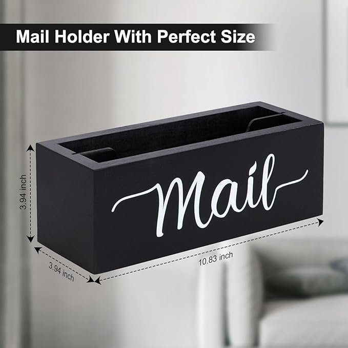 Lucundm Desk Mail Organizer, Mail Organizer Countertop, Wood Desk Mail Storage Box, Envelop Holder for Home Office (Black-2 slot)