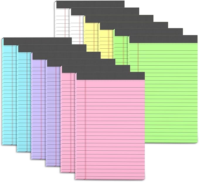 AIFLYAN 12 Pack Legal Pads 5x8 Inch Colorful Note Pads for Writing NotePads，Narrow Ruled Small Notepad 5x8 inch Legal Pad,30 Sheets Per Notebook Writing Pad for Study, Office, to-Do Lists(Multicolor)