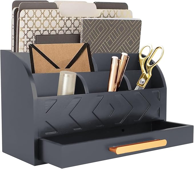 ZALIOJI Wooden Desk Organizer Mail Organizer Countertop, Desktop Organizer Mail Sorter Mail Holder Bill Organizer for Desk, Desk Organizers and Accessories for Women (Black)