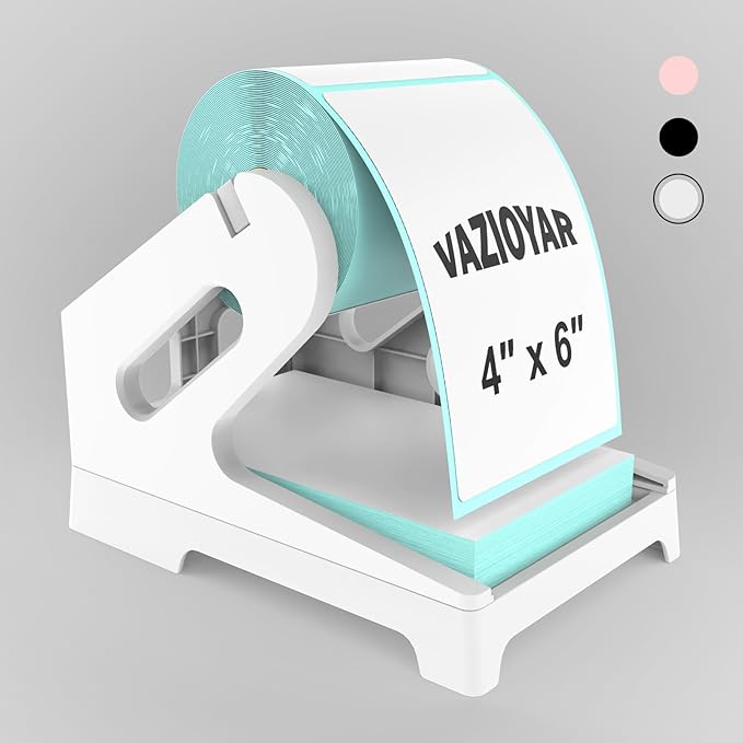 Vazioyar Thermal Label Holder for Rolls and Fan-Fold Labels, Sticker Roll Holder Work with Desktop Label Printer, Label Stand Shipping Supplies for Home Office(White)