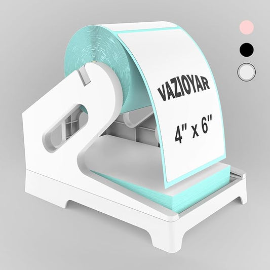 Vazioyar Thermal Label Holder for Rolls and Fan-Fold Labels, Sticker Roll Holder Work with Desktop Label Printer, Label Stand Shipping Supplies for Home Office(White)
