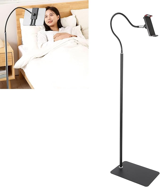 Shurzmotic Tablet Floor Stand, Phone Mount Bracket Holder, Flexible Move 360° Rotation High Stability Aluminum Alloy Base, Multi Purpose Stand for Live Broadcast Online Class Learning, Compat