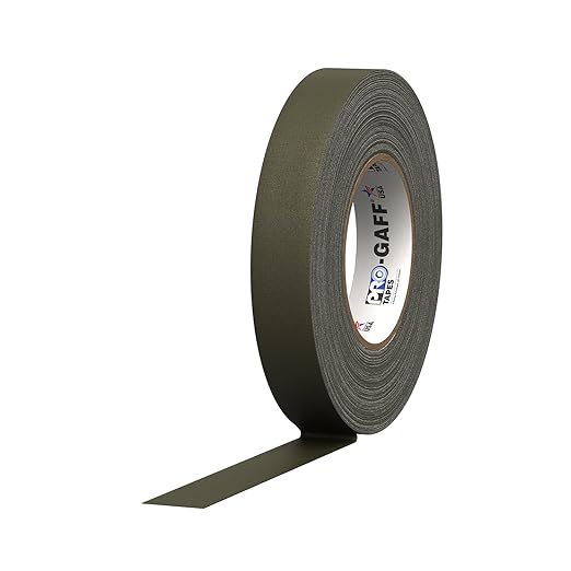 1" Width ProTapes Pro Gaff Premium Matte Cloth Gaffer's Tape With Rubber Adhesive, 11 mils Thick, 55 yds Length, Olive Drab (Pack of 1)