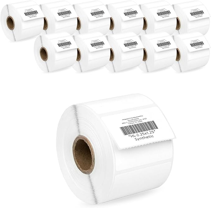 HOUSELABELS 2.25" x 1.25" Address Labels on 1" Core in Polypropylene Compatible with Zebra and Rollo Printers, 12 Rolls / 1,000 Labels per Roll