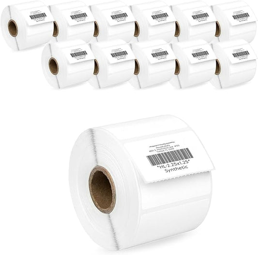HOUSELABELS 2.25" x 1.25" Address Labels on 1" Core in Polypropylene Compatible with Zebra and Rollo Printers, 12 Rolls / 1,000 Labels per Roll