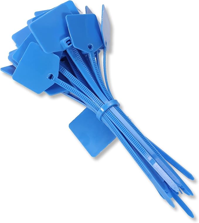 4 in Marker Nylon Cable Ties, Plastic Water Proof Tags, Self-Locking Written-on Cable Marker, Security Seals Label for Cabling, Wire Marking Label, Shipping Hanging Tags - Blue/ 100pcs