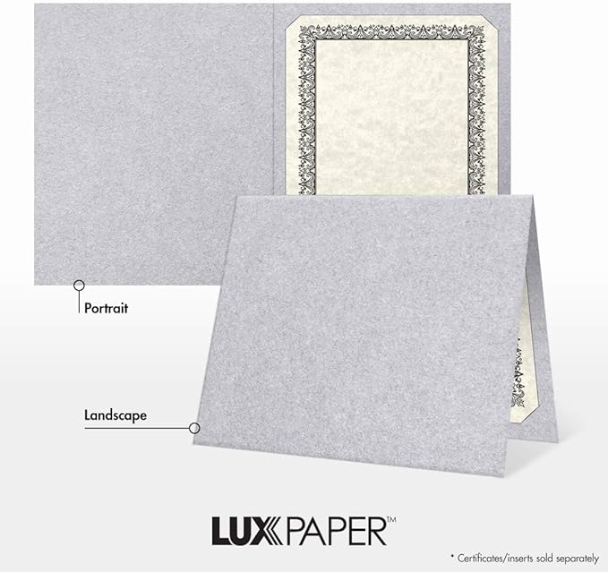 LUXPaper 9.5" x 12" Certificate Holders | Silver Metallic | 105lb. Cover | 250 Qty