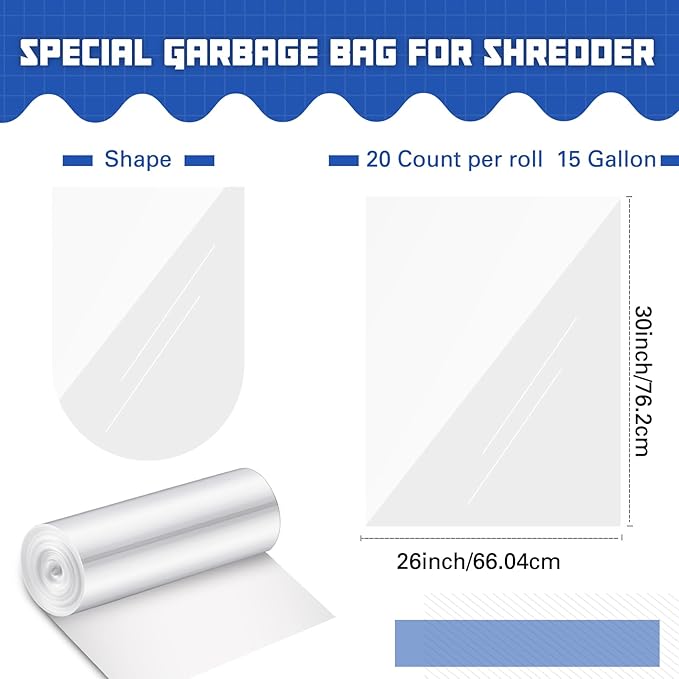 Baderke 40 Pcs Shredder Bags 15 Gallon Paper Shred Waste Bags 26'' x 30'' White Clear Trash Can Liners for Small Shredders