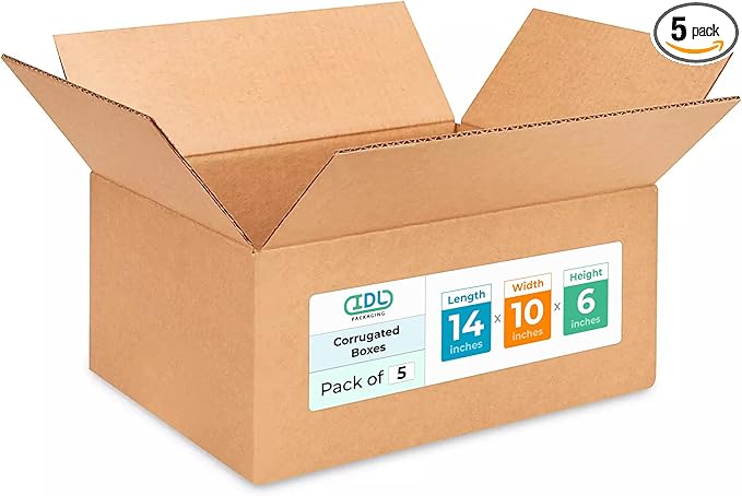 Medium Moving & Shipping Boxes 14 x 10 x 6 inches (5-Pack) - Extra Strength 200 lb vs Regular - Corrugated Strong Cardboard Boxes - Packing Box, Made in USA - Shipping Box by IDL Packaging