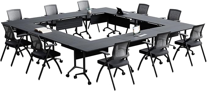 Goakwwuz Conference Room Table, Folding Conference Tables,Thicken Grey Tabletop,Flip Top Wooden Seminar Meeting Room Table for Conference Room Offices (6, BlackWoodGrain, 61.0“)