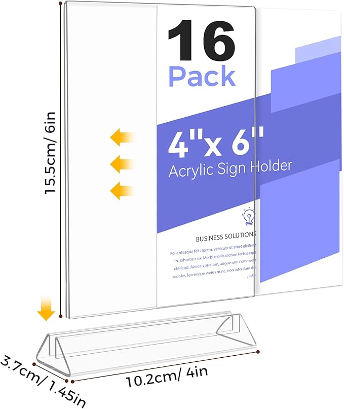 Smarpau Acrylic Sign Holder 4x6, 16 Pack Double-Sided Picture Frames Display Stand, Clear Table Number Holders, Plastic Menu Flyer Photo Holders for Office Store Restaurant