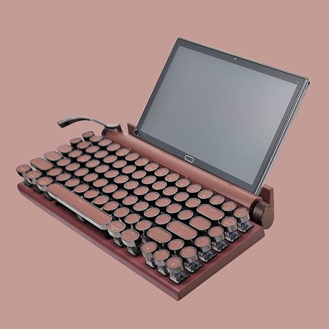 Adventurers Retro Typewriter-Style Mechanical Keyboard, 83 Keys, 75% Compact Layout, Bluetooth 5.0 and Wired, Hot-Swappable Blue Switch, White Backlit for Windows/Mac/iPad/PC/Laptop (Rosewood Red)