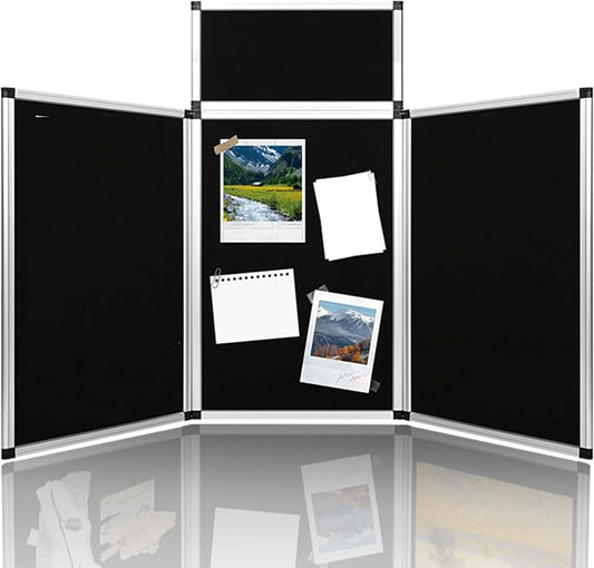 Nisorpa 3+1 Panel Folding Trade Show Presentation Board 70.8“ x 35.4” Trifold Desktop Display Board with Carry Bag Large Metal Frame Tabletop Display 4 Panels-Black