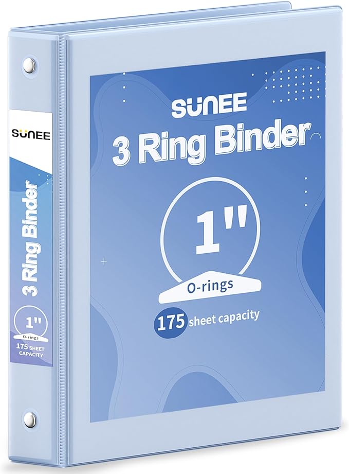 SUNEE 3 Ring Binder 1 Inch 1 Pack, Clear View Binder Three Ring PVC-Free (Fit 8.5x11 Inches) for School or Office Supplies, Haze Blue