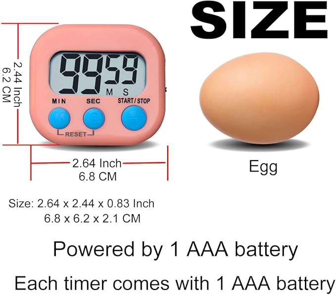 Digital Kitchen Timer, BESTWYA Electronic Timer with Clear LCD Screen Count Up and Down Function 3 Big Buttons On/Off Switch Button for Kitchen, Study, Work, Exercise Training (6, 3 Colors)