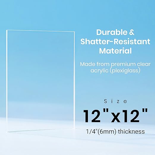 CALPALMY (2-Pack) 12x12 Inch Clear Acrylic Sheet - 1/4 Inch Thick Acrylic Plexiglass Panel for Laser Cutting, DIY Crafts, Signage, and Engraving Projects