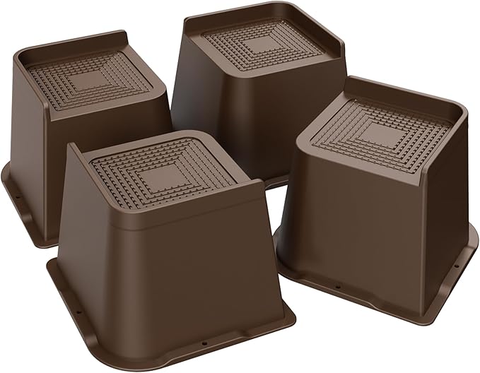 MXMZHXU Bed Risers 2 inch, 3 inch, 4 inch, 6 inch or 8 inch Heavy Duty Furniture Risers, Up to 6000 Lbs L Shaped Design Bed Lifts Blocks for Couch Desk Sofa Table (Dark Brown 4 Pack, 5 Inch)