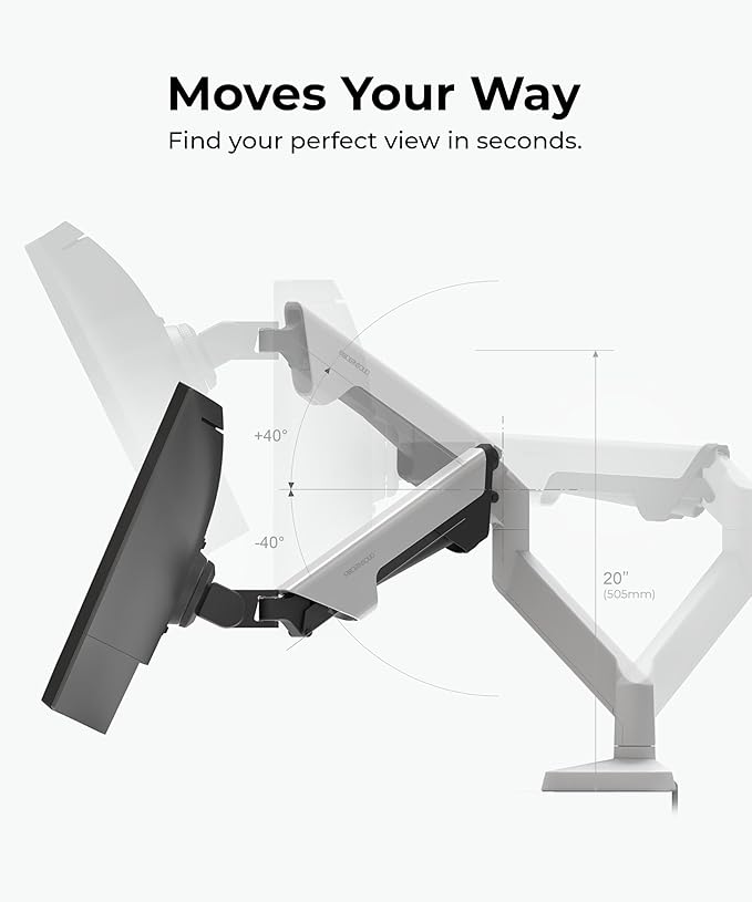 Modernsolid Heavy Duty Monitor Arm Desk Mount for 34-49 Inch Ultrawide Curved Monitors, Supports 14-38 lbs, Gas Spring Ergonomic Full Motion with Cable Management, Red Dot Design Awarded, White
