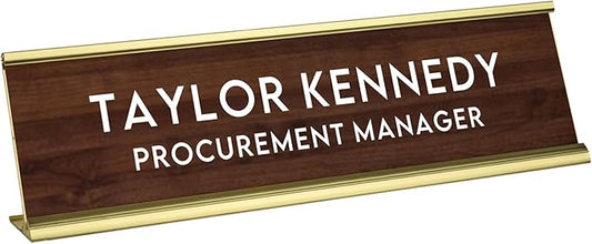 Custom Engraved Desk Plate | Personalized with your Name and Title | Perfect Decor for Office, Business, or Home | Multiple Font and Color Options | 2x8" or 2x10" (Walnut w/White Letters, 2x8")