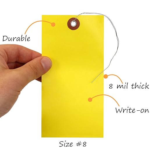 SmartSign Blank Tyvek Shipping Tags with Wire, Size #8 | 6 1/4" x 3 1/8", Pack of 100, Yellow