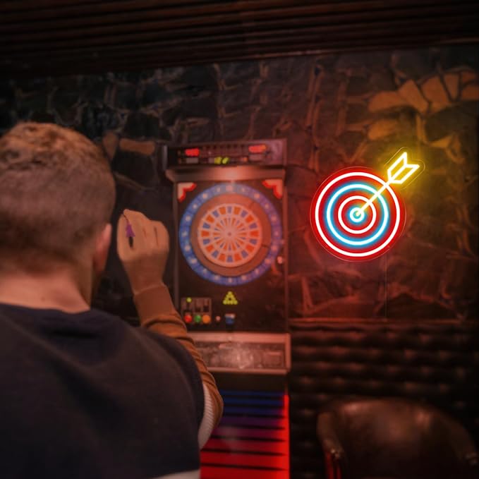 Dart Board Neon Sign for Adult Kids, Dart Target Neon Led Signs, Funny Decor for Man Cave Bar Game Room Bedroom Indoor, Man Cave Led Light Up Signs