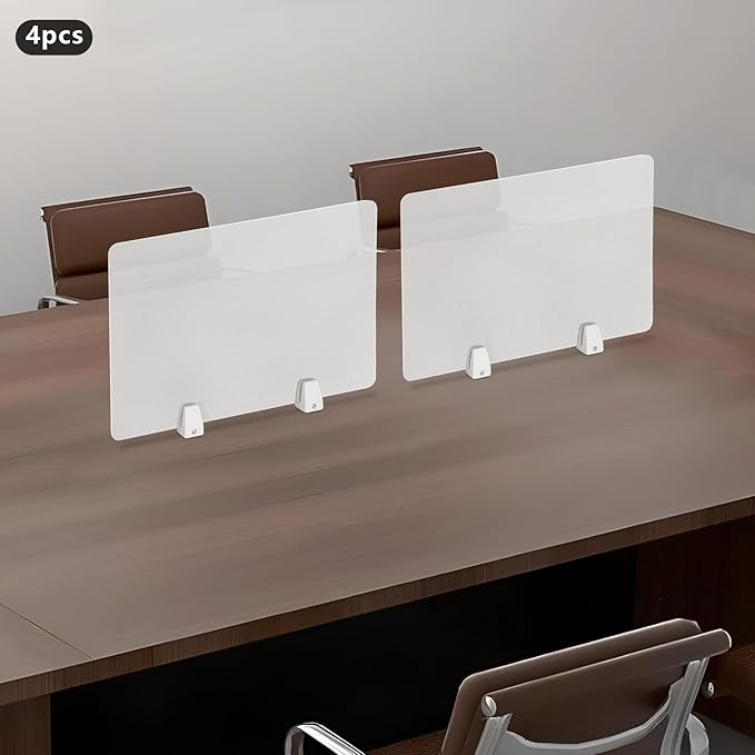 4 Pcs Desk Divider Privacy Panel, 23.6”L X15.8”W Frosted Acrylic Desk Privacy Panels with 8 Clamps for Offices Schools Call Centers (Frosted Color)