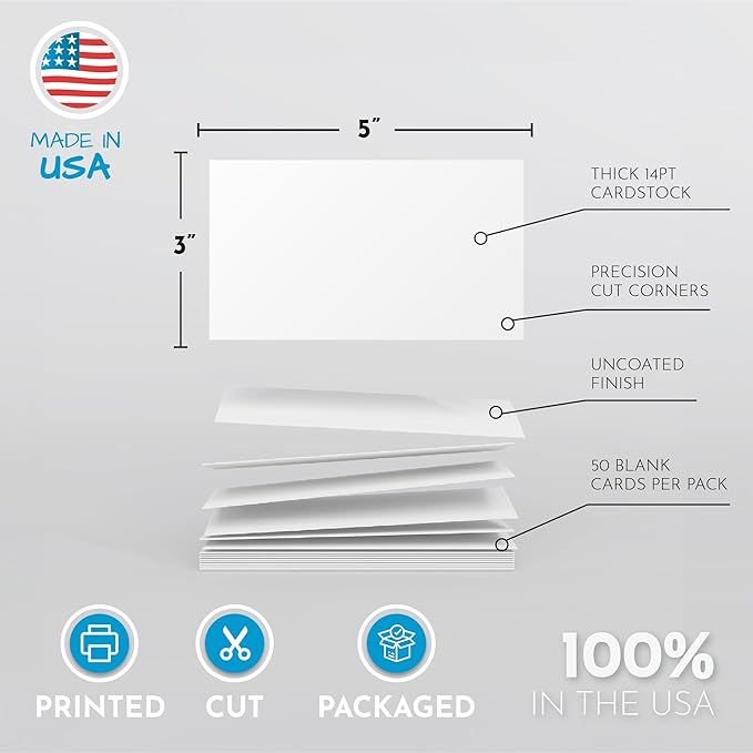 Home Advantage 3x5 Blank Index Cards - Our 50 Pack of Blank Note Cards Use Heavy Duty Cardstock to Make Them Bleed Proof